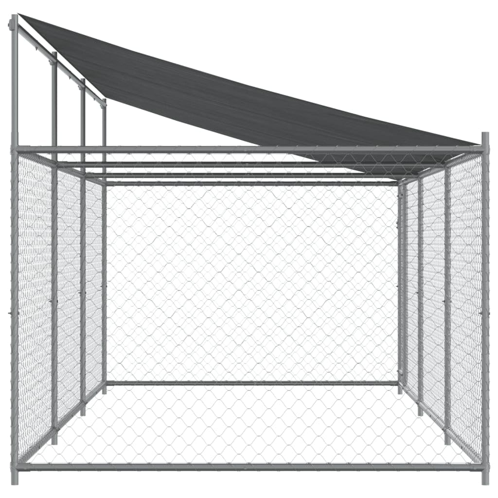 IKAYAA Recinto per Cani da Esterno con Tetto e Porta, Cuccia in Acciaio Zincato - 6 x 2 x 2 m