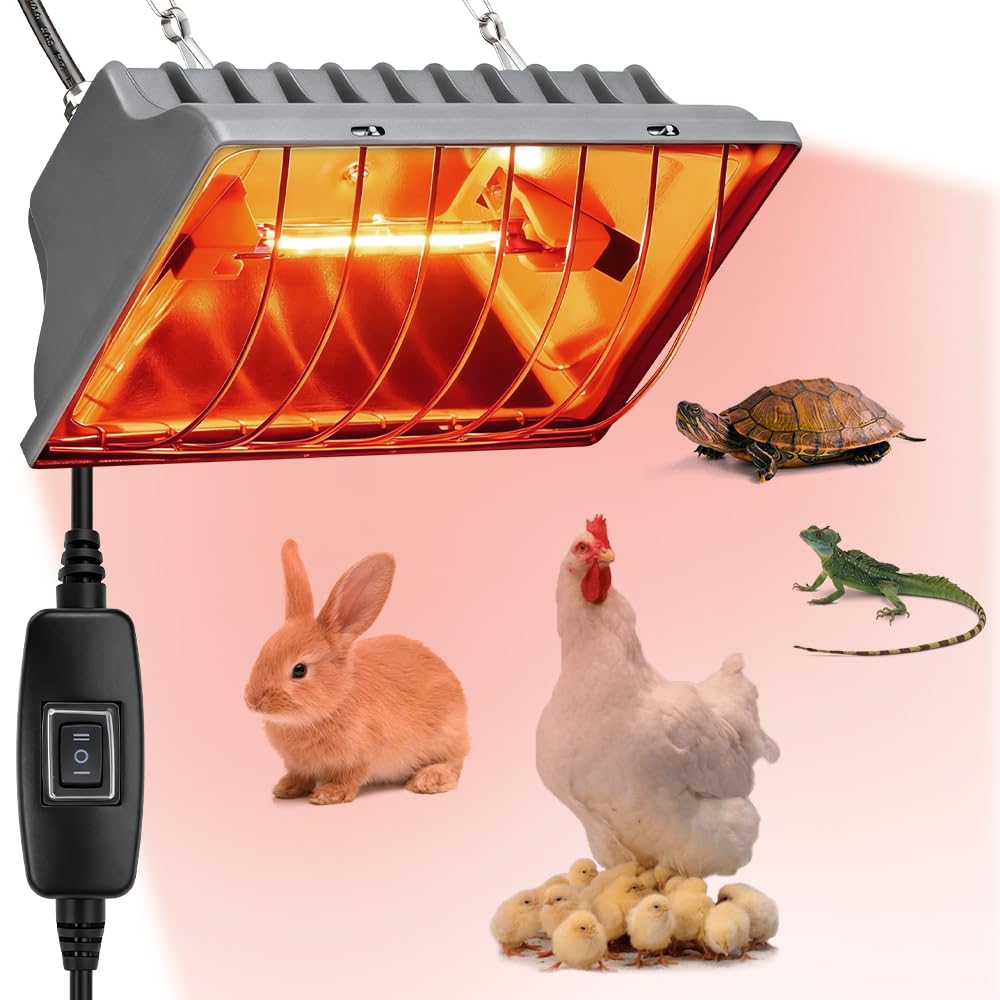175W Lampada Riscaldante per Pulcini, Cavo da 1,8m, Lampada Infrarossi Riscaldante per Pulcini con 2 Catene Sospese, Lampada per Pulcini Appena Nati, Lampada Riscaldante per Can, Polli, Anatre