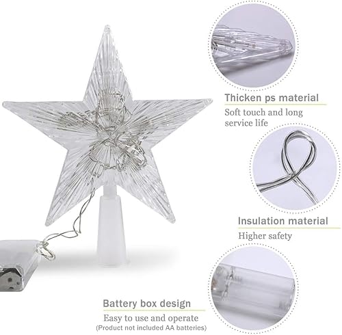 Miniatura 3 de Christmas Tree Topper Star with LED Lighted Star Treetop Rustic Holiday Tree Toppers Battery Powered for Indoor Xmas Ornaments Party Home Decoration