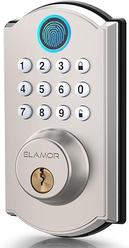 ELAMOR Cerradura de puerta de huellas dactilares, cerradura de puerta de entrada sin llave con teclado, cerrojo electrónico con llaves, bloqueo
