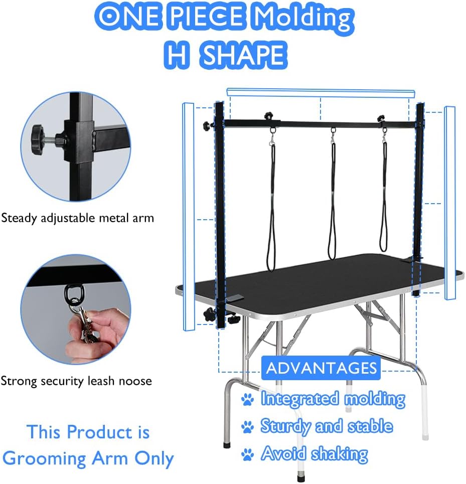LEIBOU H-Shape Dog Grooming Arm Pet Supplies Grooming Table Arm with 3 Noose and Clamp Heavy Duty Aluminum Alloy Frame with 35.4” Adjustable Height and 36.2” ~ 50” Adjustable Width Dog Grooming Kit
