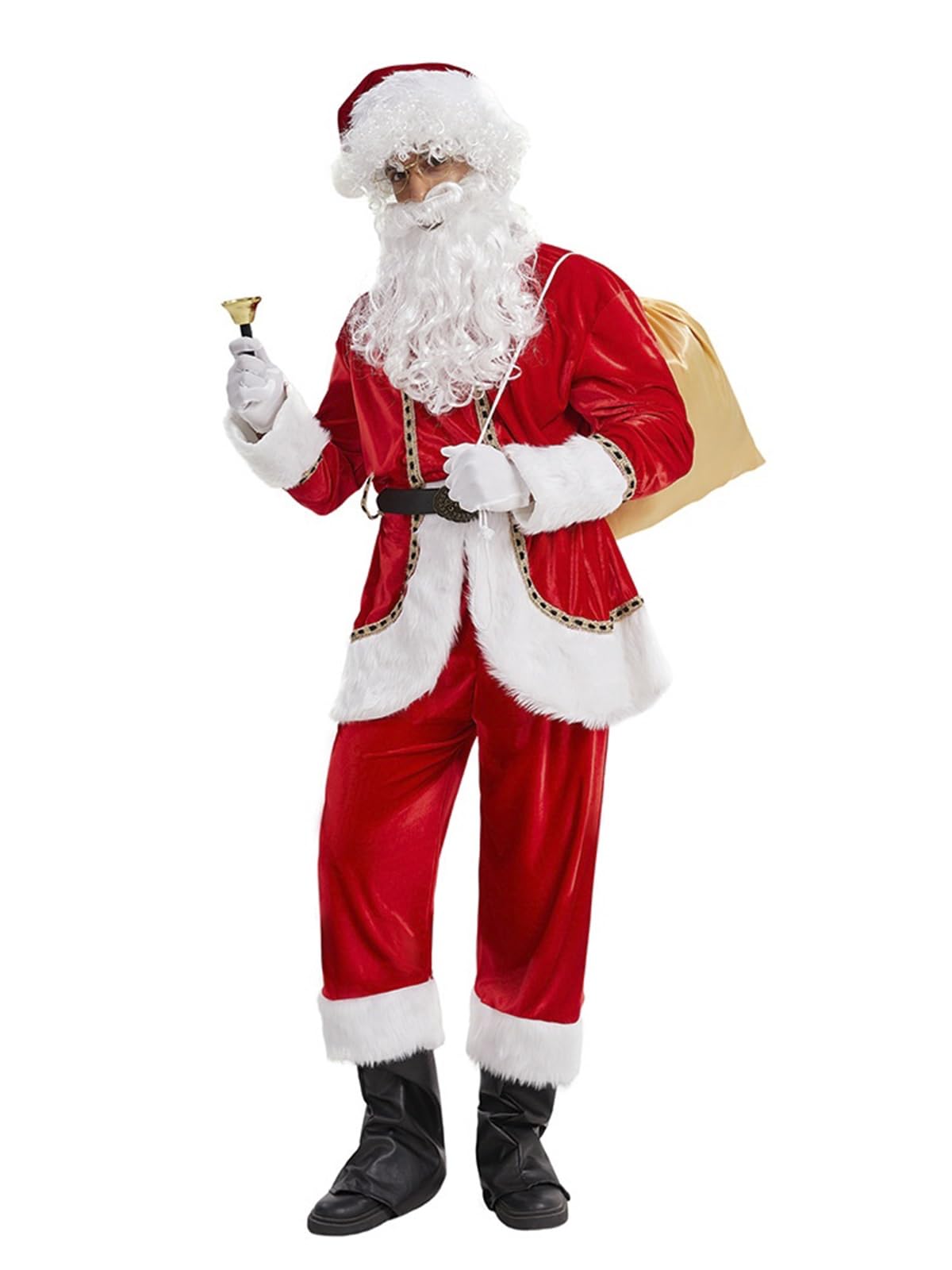 Kostium Świętego Mikołaja dla dorosłych mężczyzn, luksusowy czerwony aksamit, kostium, rozmiary S-5XL, zestaw cosplay na imprezę (B,S/M)