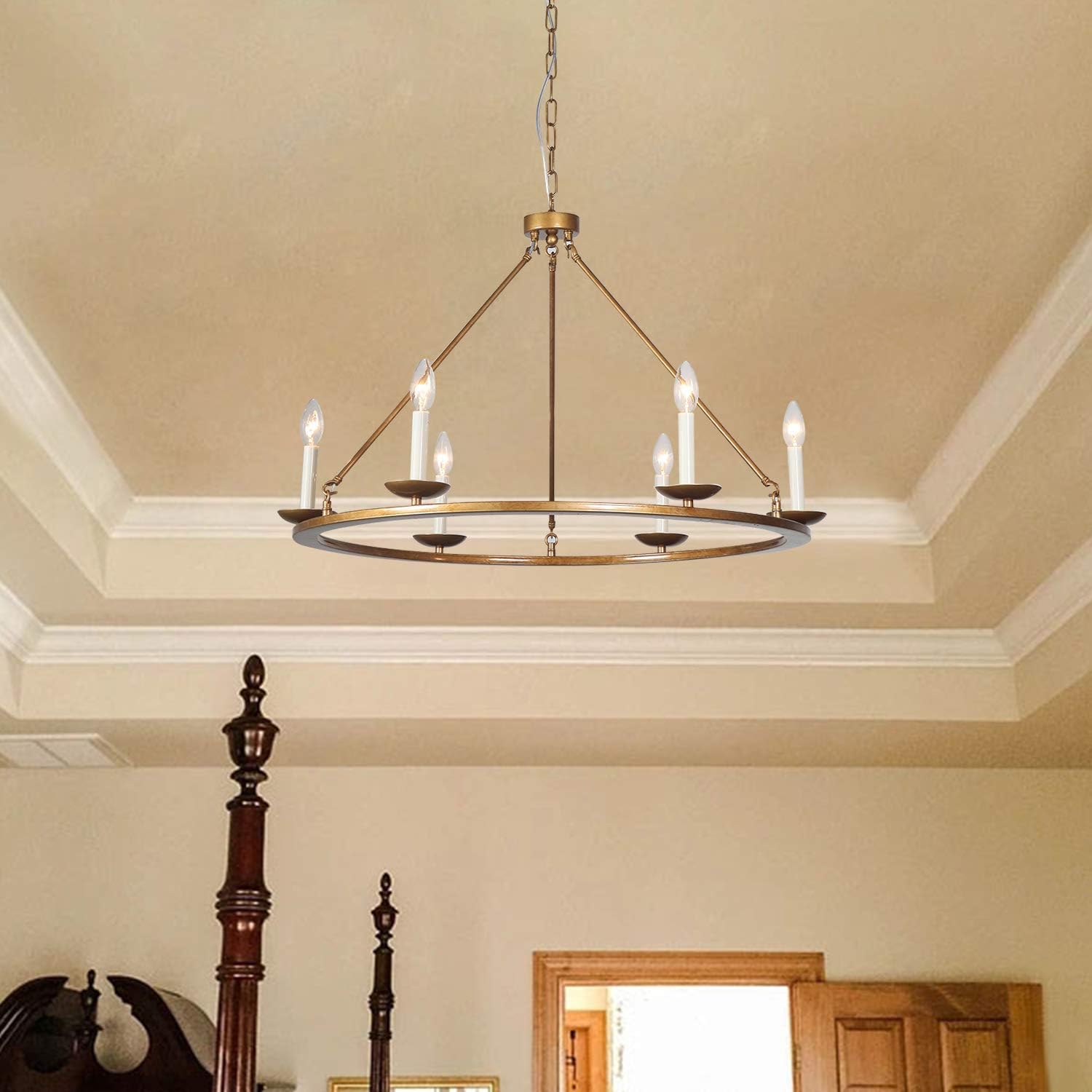 Creative Product Kitchen Island Pendant Light, A1A9 Retro Round Candle LED Chandelier Lighting Wagon Wheel Ceiling Lights for Farmhouse, Dining Room, Table Light, Entryway, Hallway, Foyer, D30 X H23 Chain 41'' One-Day Sale: Up to 60% Off Kitchen Island Pendant Light, A1A9 Retro Round Candle LED Chandelier Lighting Wagon Wheel Ceiling Lights for Farmhouse, Dining Room, Table Light, Entryway, Hallway, Foyer, D30 X H23 Chain 41''