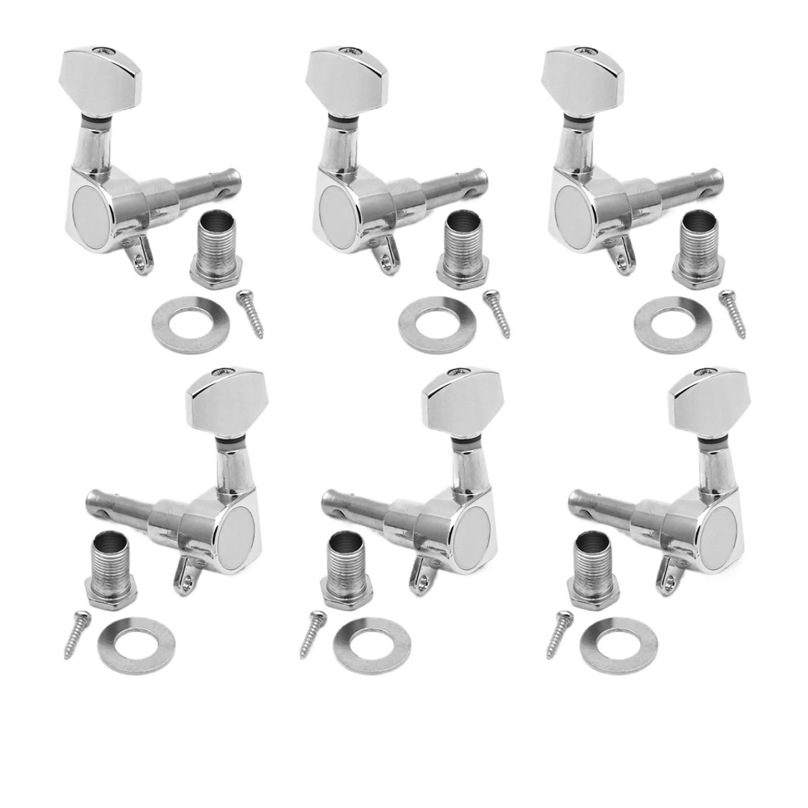 6PCS Gitarren-Tuner-Pegs, kleine, quadratische, versiegelte Tuning-Mechaniken, Mechaniken for akustische oder elektrische Gitarren(Chrome-3R3L)