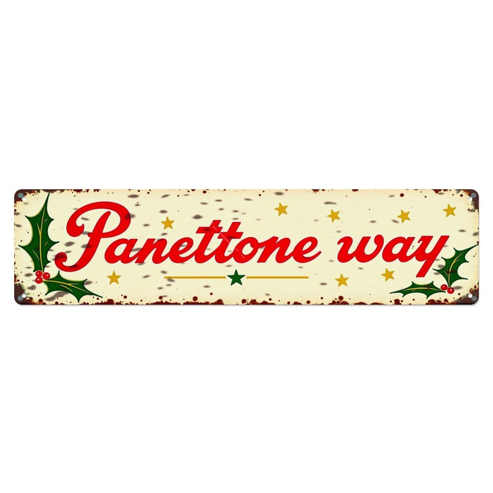 Jdyaojiesheng Vintage Panettone Way Holiday Stars Holly Tin Sign Retro Metal Wall Decor Metal Poster, Home Bar Garage Farmhouse Cafe Wall Art Decoration 4X16inch