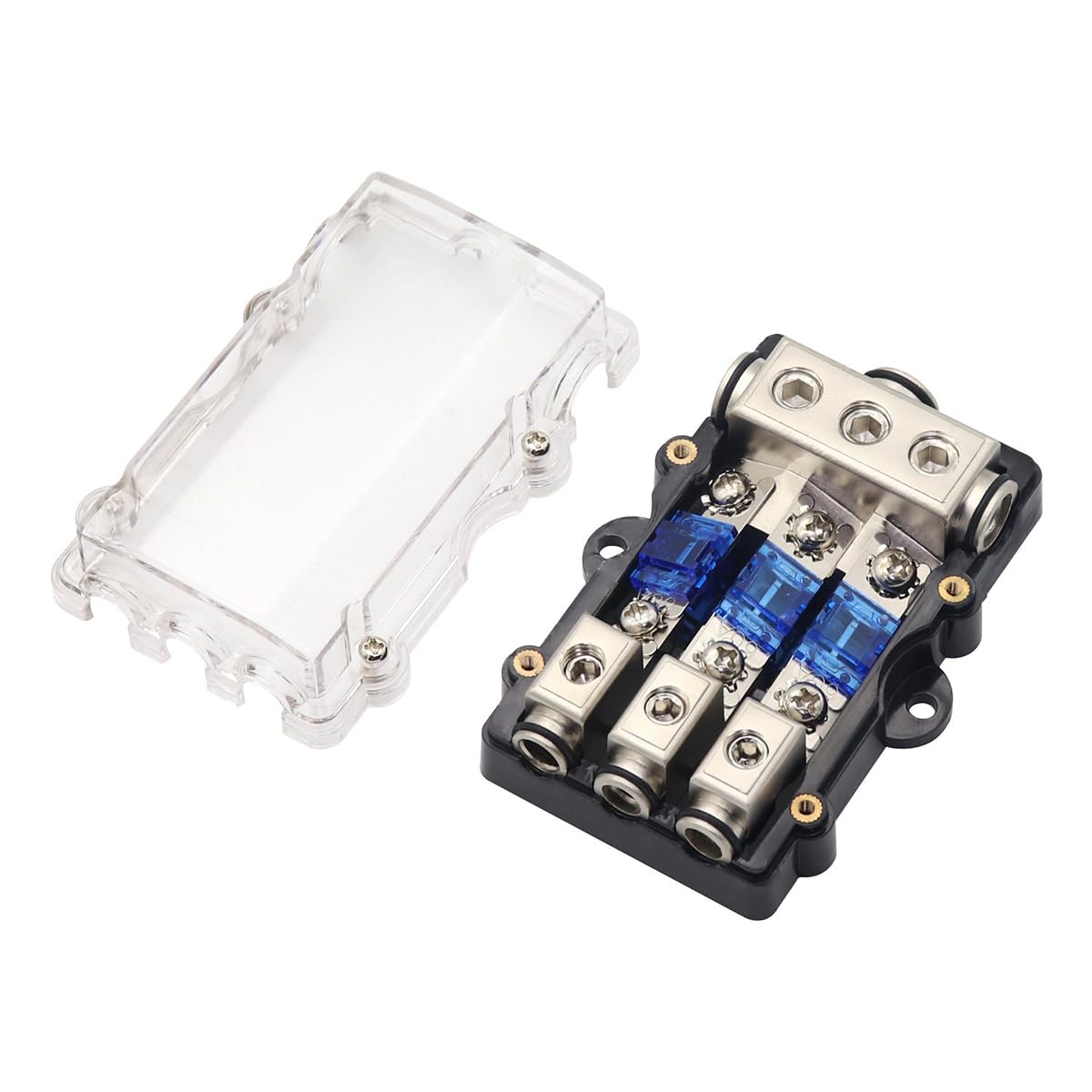 3 scomparti per camper auto, blocco di distribuzione audio, mini portafusibili per auto, scatola di sicurezza, 25 mm², 10 mm², da 30 A, 60 A, 80 A, 100 A, fusibili