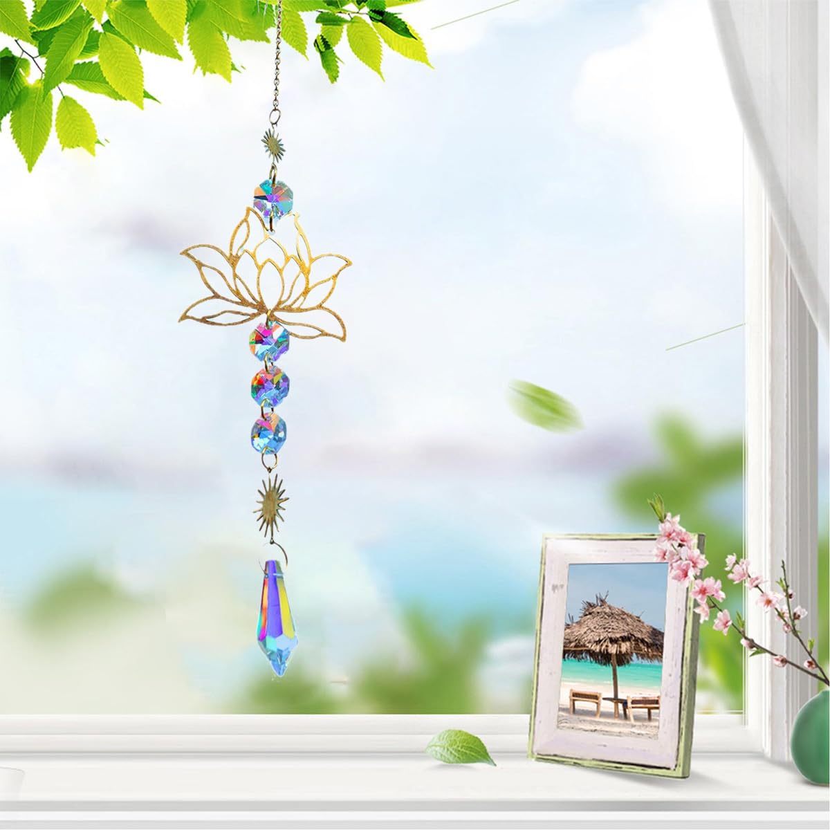 Crystal Flower Charm, Crystal Sun Catcher, Crystal-Charm Restor-remolque, Prismas Inusuales Reutilizables, Fabricantes de arco con Sol Y Metal