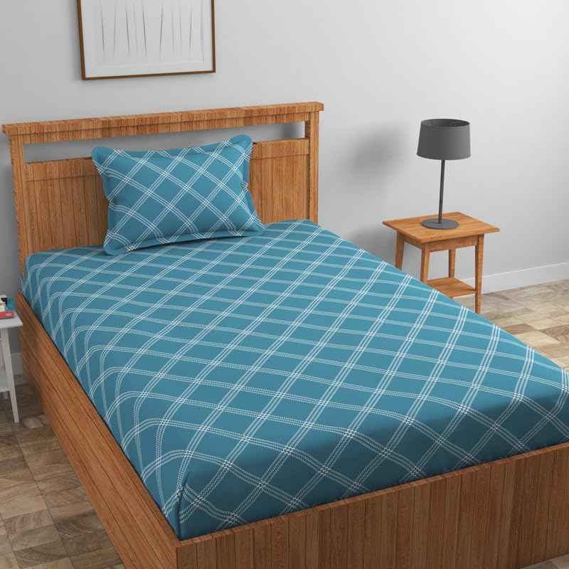 Image of NHD HOME Pure Cotton 180 To 220 Tc Floral Flat Single Bedsheets For Summer Breathable | Wrinklefree | Longlastic Super Soft (Size-60 X 90 Inch) With 1 Pillow Covers (Size-17 X 27 Inches, Teal)