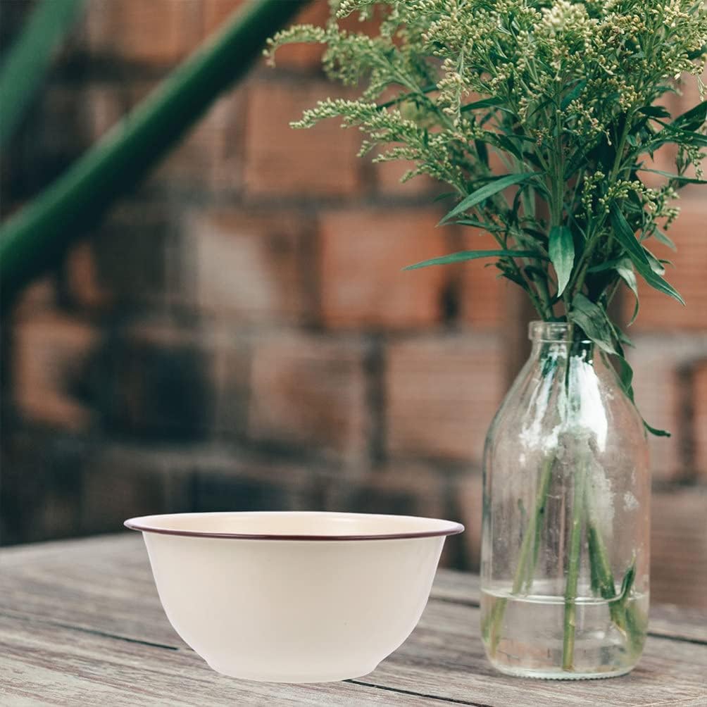 Enamel Bowl Enamel Color Pottery Bowl Enamel Mixing Bowl Enamel Bowl, Kitchen Round Soup Bowl Thicken Foods Soup Bowl Salad Serving Bowl, Distressed Black Rim Enamel Bowl