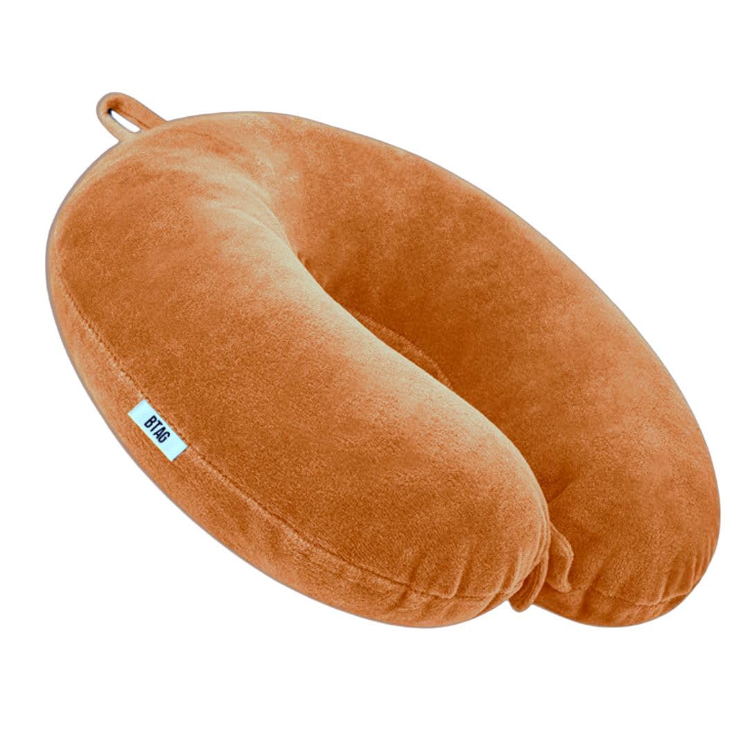 Btag Soft Fibre Filled Neck Pillow for Car, Train, Flight Travel, Neck Support Rest Pillow with Attachable Snap Strap | Pack of 1 | Mustard Orange (B0DF51MLV1) Amazon Price History, Amazon Price Tracker