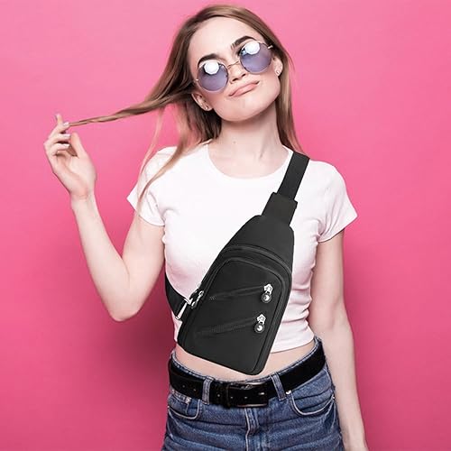 Miniatura 7 de Bolso bandolera pequeño Mochila para mujer, bolsa cruzada para el pecho, riñonera para senderismo al aire libre Correr - Negro