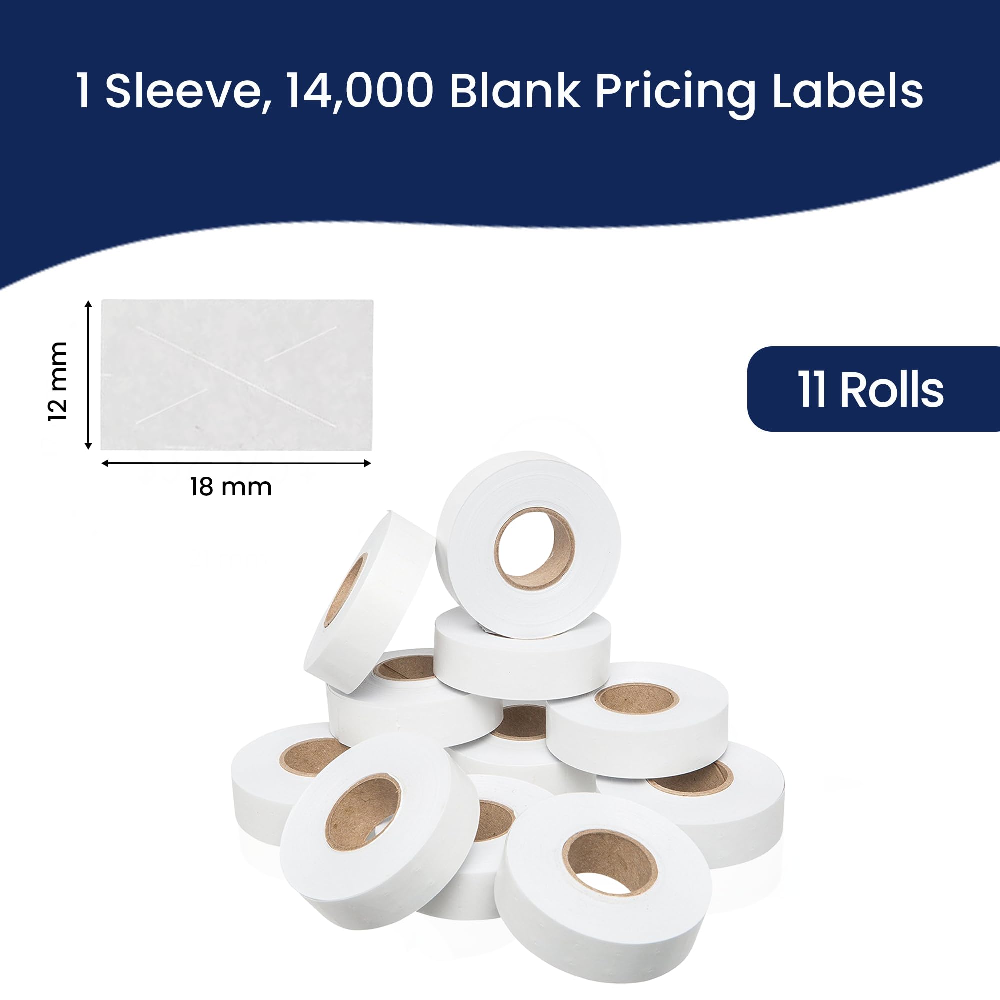 1812 Etiquetas de precios blancas para pistola de precio de una línea Garvey 18-6, 11 rollos - 14,000