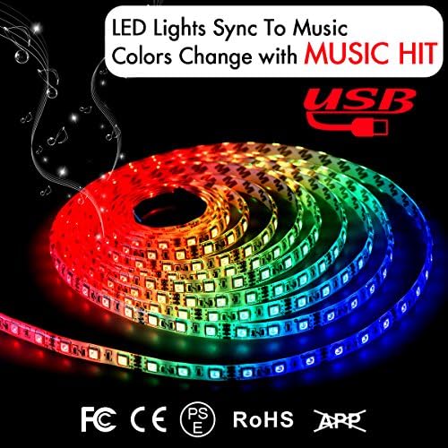 DotStone USB Strip Light Sync Music 4.9 FT 5V LED Rope Color Changing with Music Hit String Lights IP65 Waterproof LED Strip 5050 RGB Strip Light Kit with Controller
