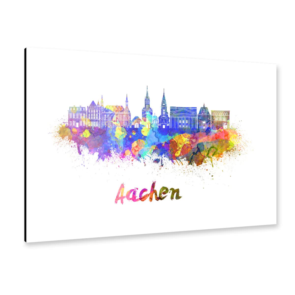 artboxONE Alu-Print 60x40 cm Aachen Skyline in Watercolor-b von Künstler Paul Rommer