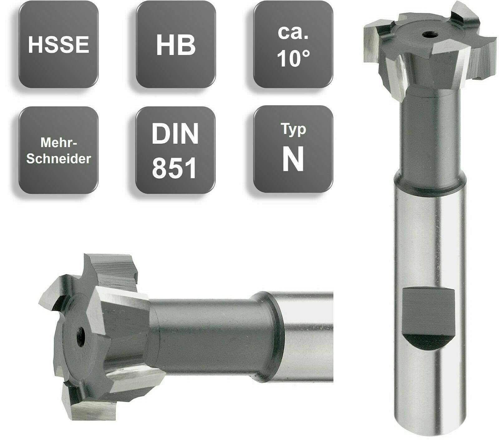 HSSE T-Nuten-Fräser, Typ N 11-60 mm, Mehrschneider DIN 851, Z=6/8/10, TOP NEU HB, Größe: 12,5 x 6 x 57 x 5 - d2=10 mm - Z=6