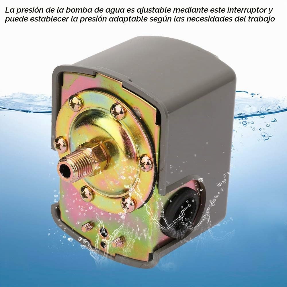 Jadeshay Interruptor de Presión,0.8-5.0bar Bomba de Agua Regulador de Presión 110V-230V Interruptor de Control de Presión con Doble Resorte Ajustable y Poste G1/4",Presostato Bomba Agua para Riego