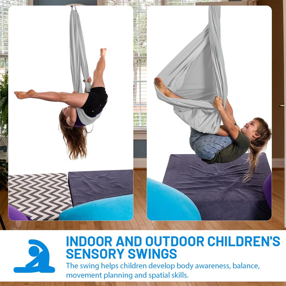 Balançoire sensorielle d'intérieur for Enfants - Jouets sensoriels - Livrée avec du matériel Robuste et Un Tissu en Nylon Doux for Un Effet apaisant(Grigio)
