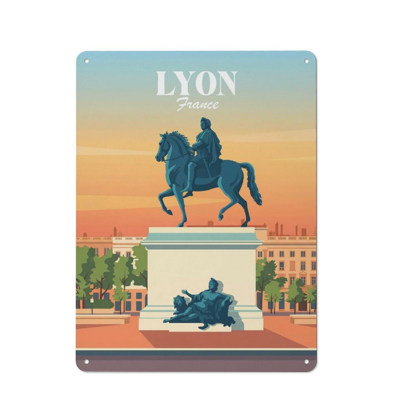 Junmoney Style-12 Lyon France Rustic Metal Wall Sign 40X30cm For Bar Or Restaurant, A Decorative Metal Sign For Bars And Restaurants