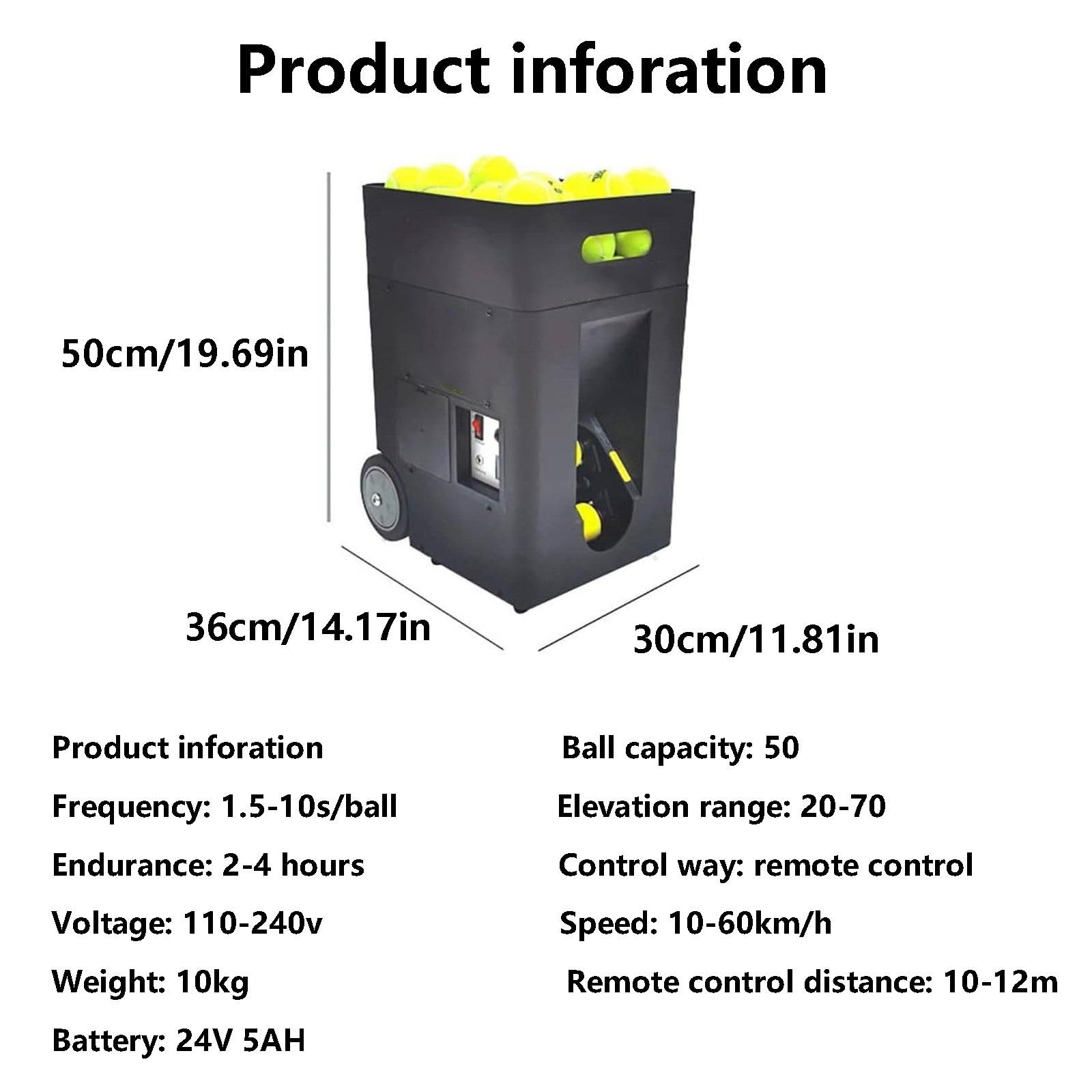 Lanciatore automatico di palline da tennis, portatile, con capacità 50, trapani pre-programmati per principianti e allenamento da solista