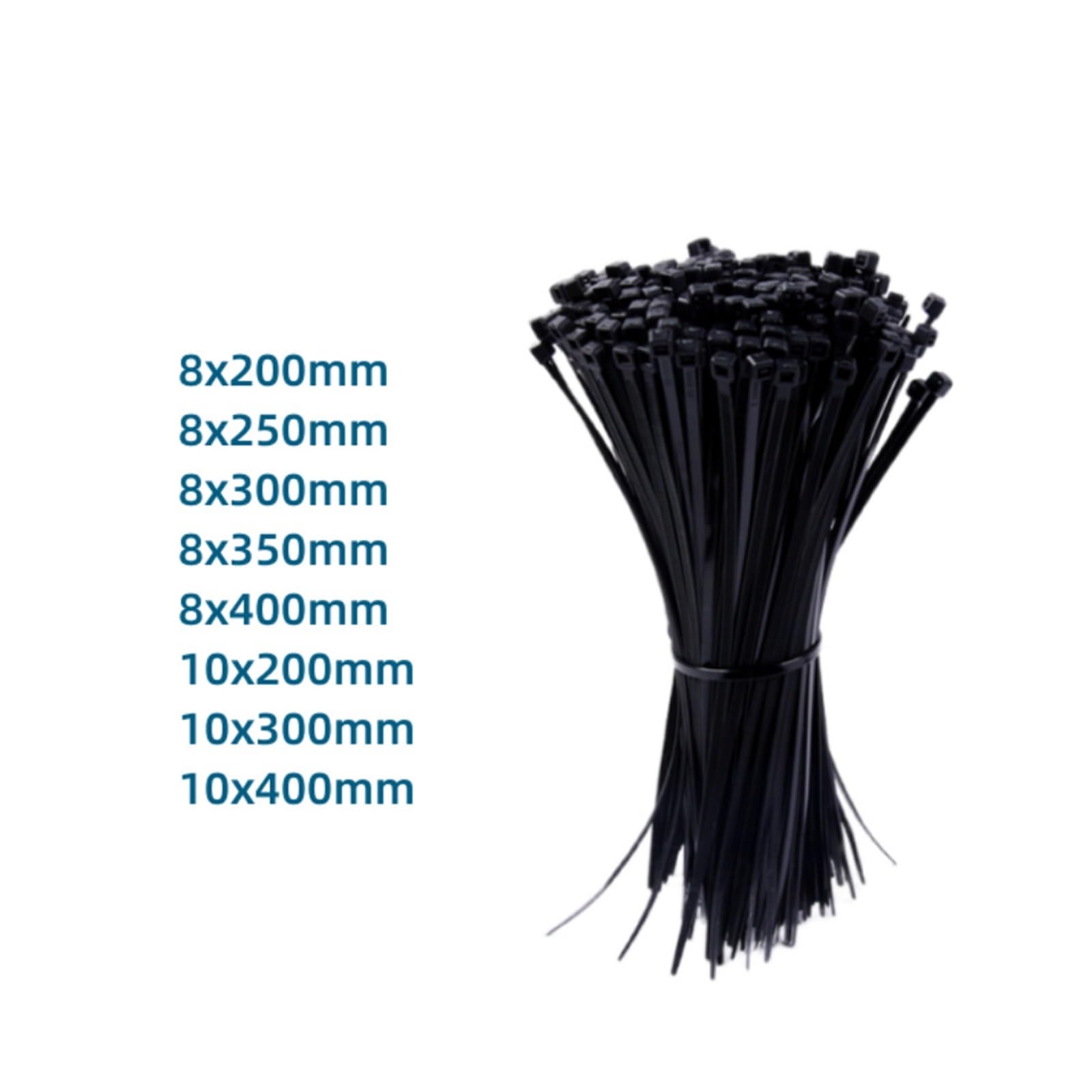 SePkus Kabelbinder, 50 Stück, 8/10-Serie, selbstsichernde Nylon-Reißverschlussbefestigung, Kunststoff, fest, Schwarz und Weiß (Farbe: Schwarz, Größe: 8 x 200 mm) (Schwarz 8 x 250 mm)