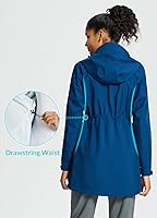Vista 2 de BALEAF Chaqueta impermeable para mujer, impermeable, ligera, larga, para viajes, exteriores, cortavientos con capucha
