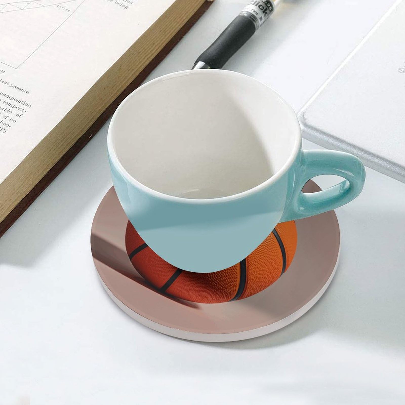 Lot de 6 dessous de verre en céramique avec dos en liège - Dessous de verre orange pour boissons - Dessous de verre rond absorbant en pierre - Pour types de tasses, table basse