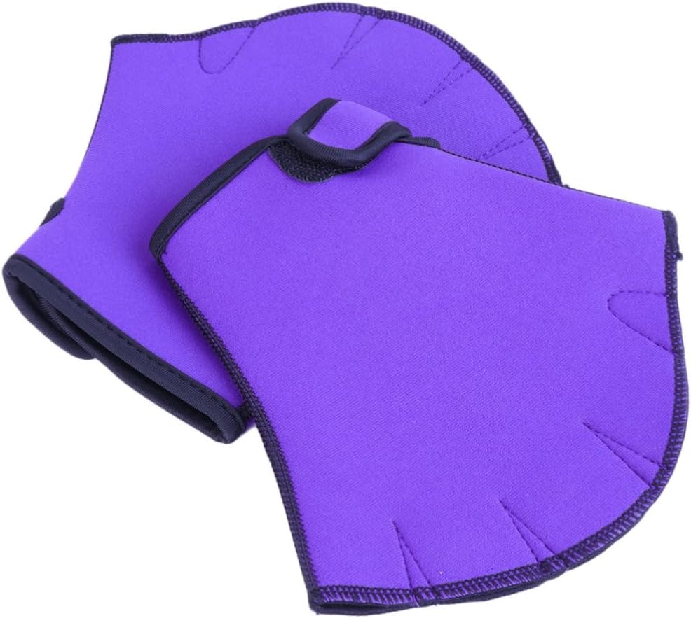 Swim Webbed Gloves 1 Pair Nylon Purple for Aquatic Training | Hook and Loop Wrist, Half Finger Design, Upper Body Workout, Increases Propulsion, Water Practice