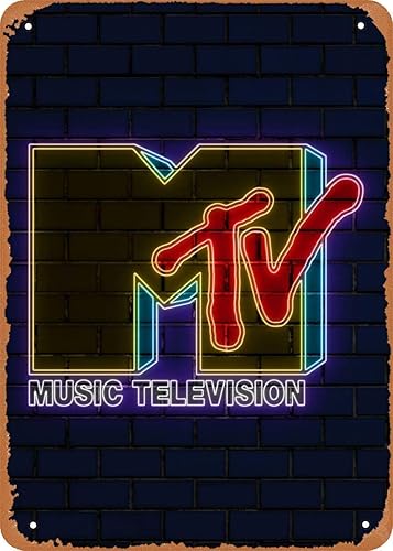 Póster de metal vintage para pared, letrero de neón retro de MTV, letrero novedoso, letrero de metal vintage, letrero de pared de 5.5 x 8 pulgadas