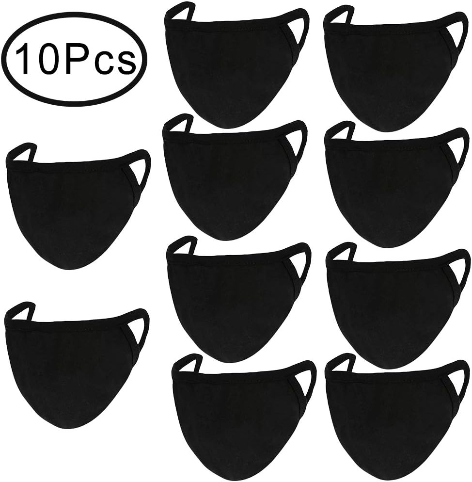 Hicdaw 10 Pcs Cotton Mouth Mask Black Anti Dust Face Mask for Men and Women (Black)