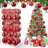 BUENTYA 36 Stück Weihnachtskugeln Rot Christbaumkugeln Ø 4cm Weihnachten Kugeln Baum Kunststoffkugel mit Aufhängefaden Tannenbaum Kugeln Matt Glänzend Weihnachtsbaumkugeln für Weihnachtsbaum Deko