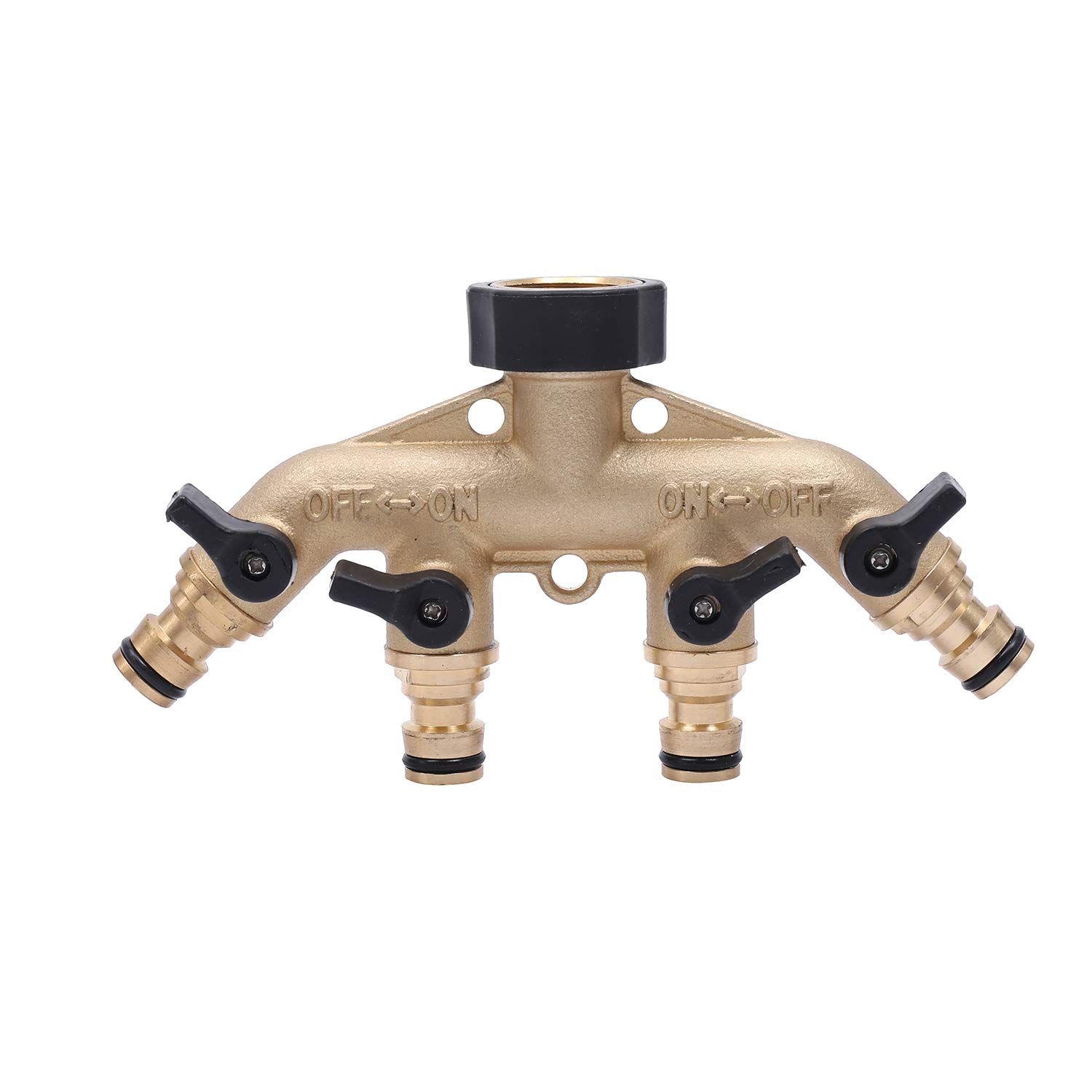 Connettore per rubinetto in ottone a 4 vie LINZI, distributore di rubinetti per acqua con separatore di tubi flessibili da esterno per irrigazione da giardino con connettori rapidi