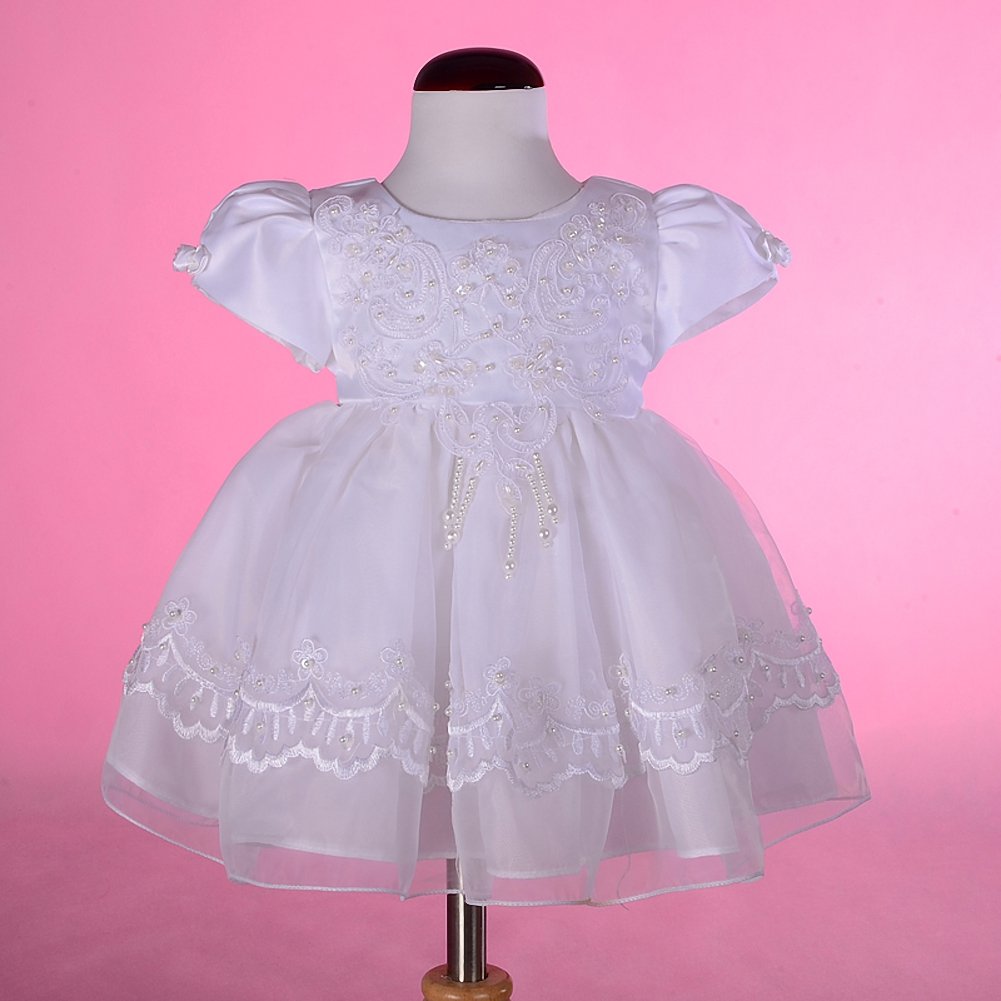 Lito Angels Vestido de Bautizo para bebé niña con Cuentas festoneadas Bordadas, Ropa de Bautismo con capó y Capa, Marfil Ivory/Blanco