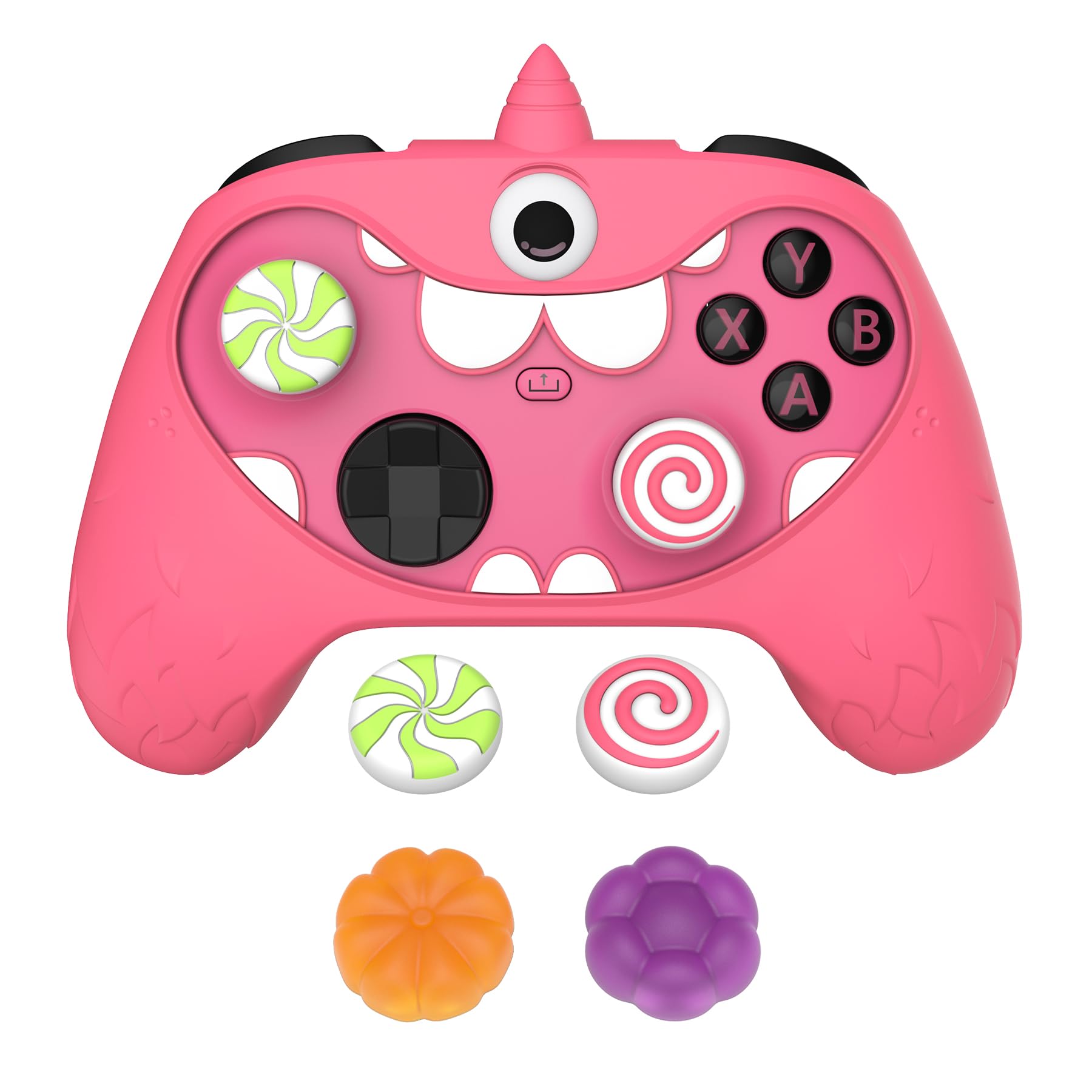 playvital Coque Manette pour Xbox Series X S Accessoires,Housse Protection Silicone pour Xbox Core Controller,Cover Skin avec Capuchon Joystick & Autocollant-Rose,Design MonoEye Monster