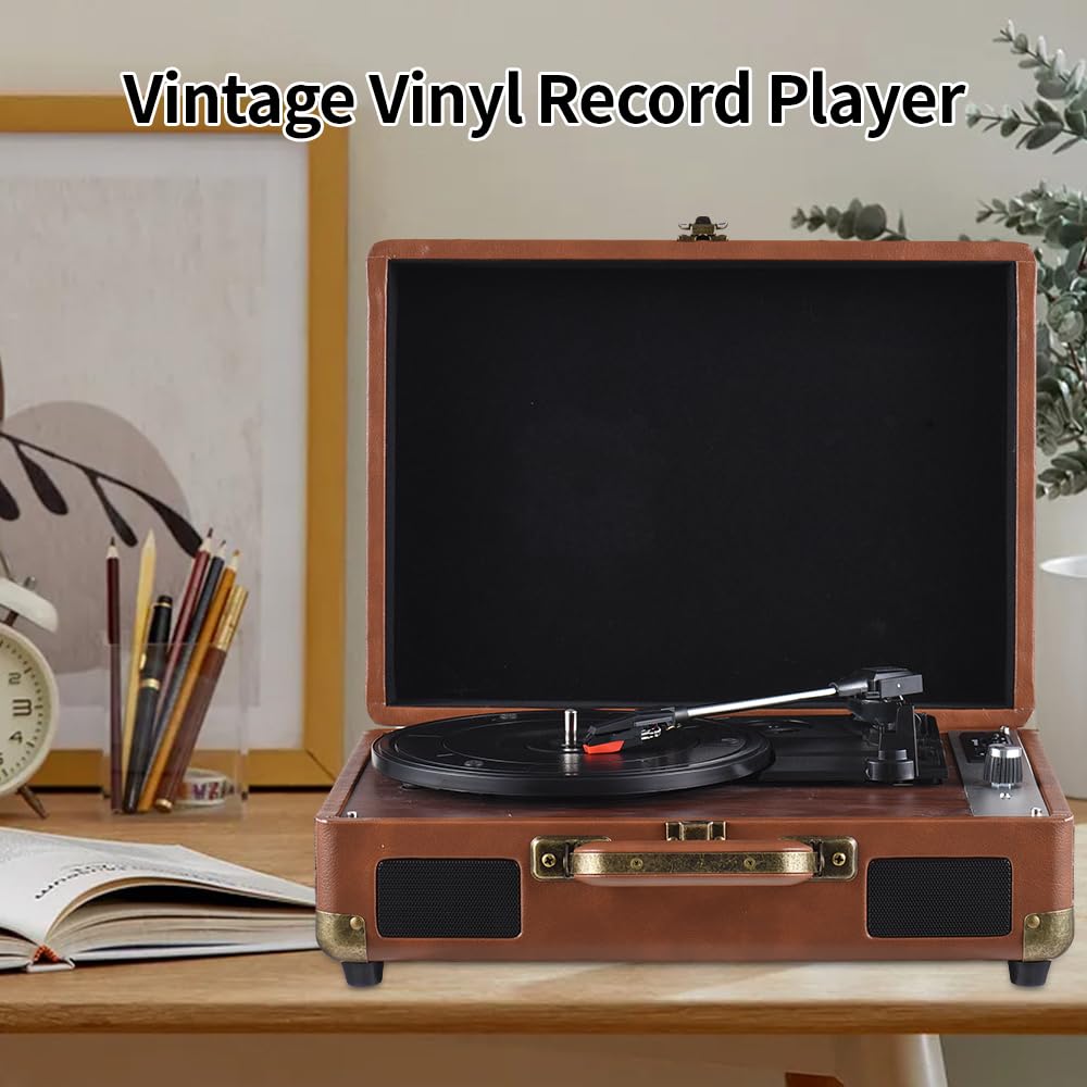 Jeffergarden Player De Discos Retro con Transmisión Inalámbrica 33 45 78 RPM Toca Discos para Reproducción De Cartas SD USB Puerto De 3.5 Mm con Altavoces Estéreo Incorporados (Brown)