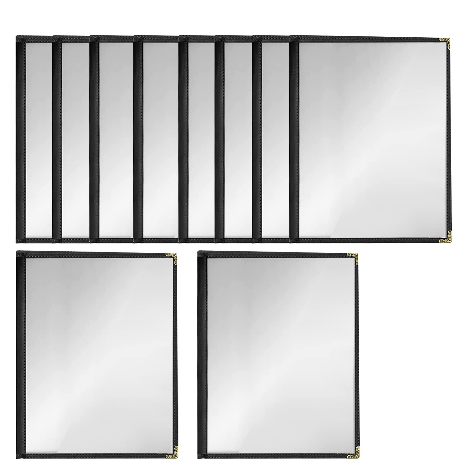 Confezione da 12 Copertine per Menu Stile caffè, Bordo a Doppia Cucitura, Vinile Trasparente (Nero, 2 Pagine/4 Visualizzazioni - 8,5 Pollici X 11 Pollici)