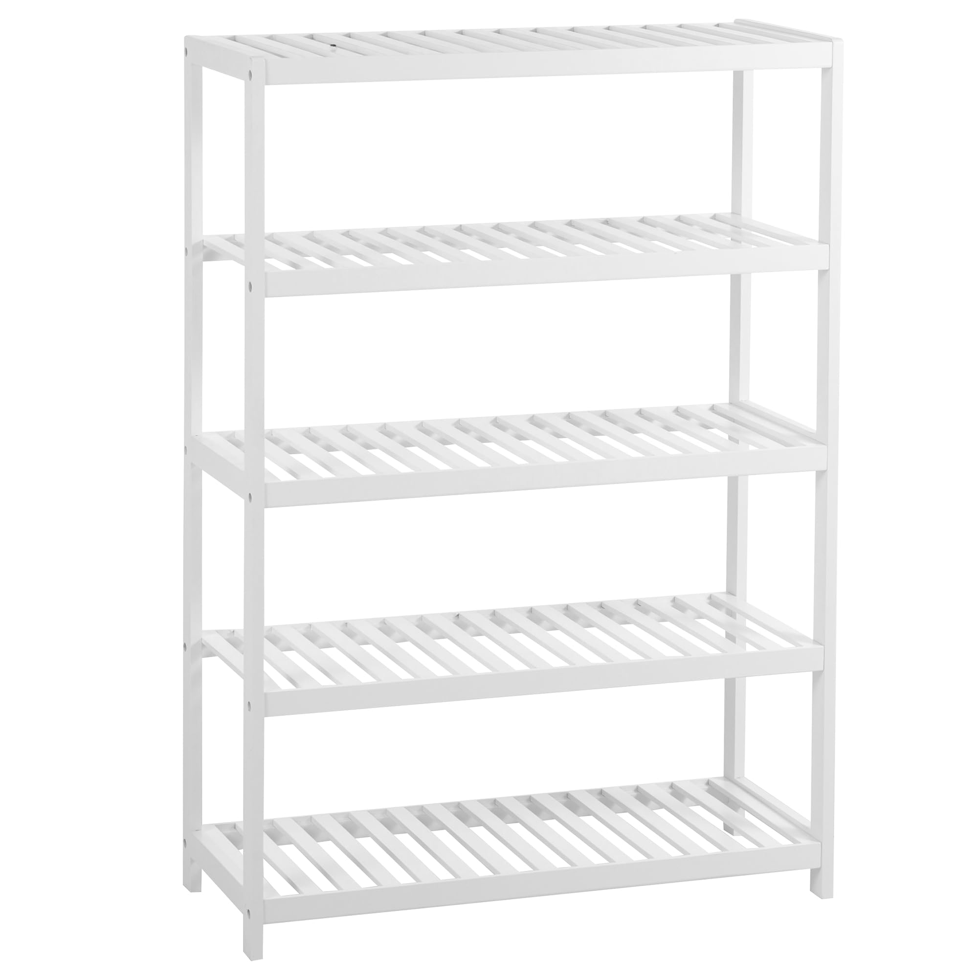 Vencier Bamboo Shoe Rack Natural – Easy Assembly & Strong Design Stand Shelf Organizer Ideal for Corridor, Bedroom, Bathroom, Hallway & Small Spaces, Large Capacity (White, 5 Tier)