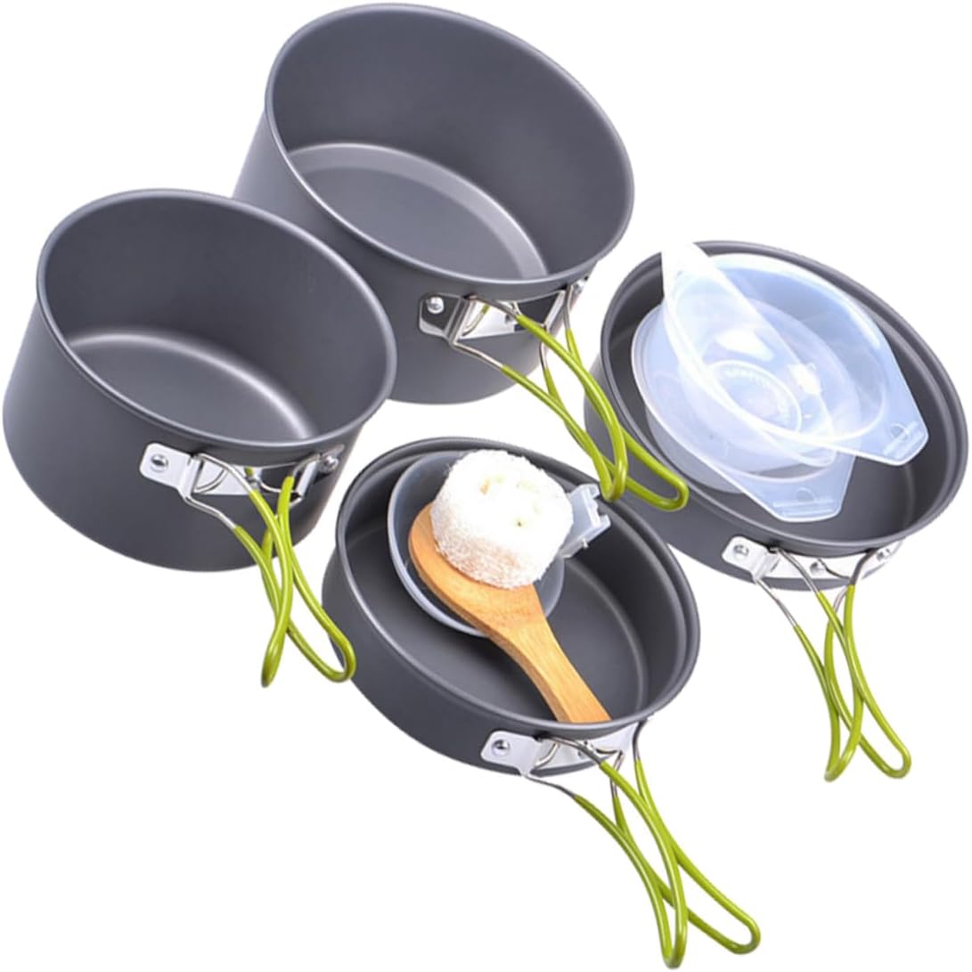 Portable Camping Cookware Set Aluminum Heat-Resistant Pots and Pans Lightweight Backpacking Cooking Gear for Outdoor Cooking and Picnic