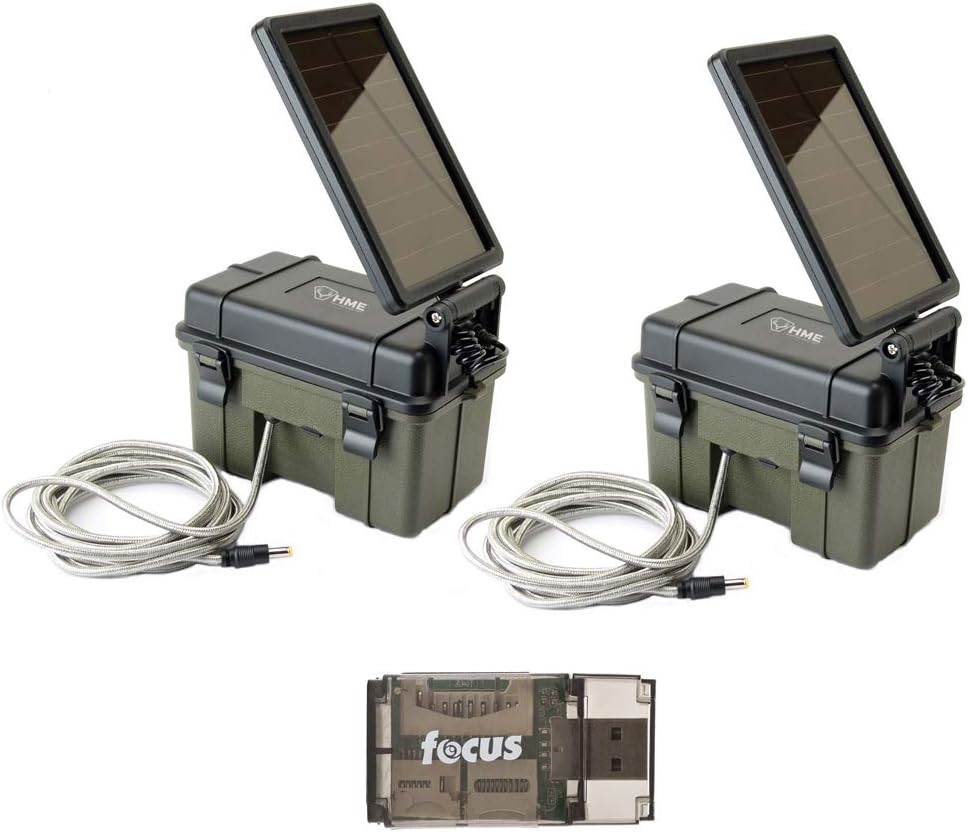 Hunting Made Easy HME-12VBBSLR Trail Cam Solar Auxiliary Power Pack (2-Pack) Bundle with Card Reader
