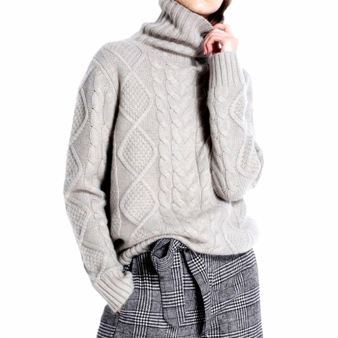 Vogrtcc Maglione Dolcevita da Donna Pullover Intrecciato Spesso A Maniche Lunghe in Maglia di Lana di Cashmere con Fondo