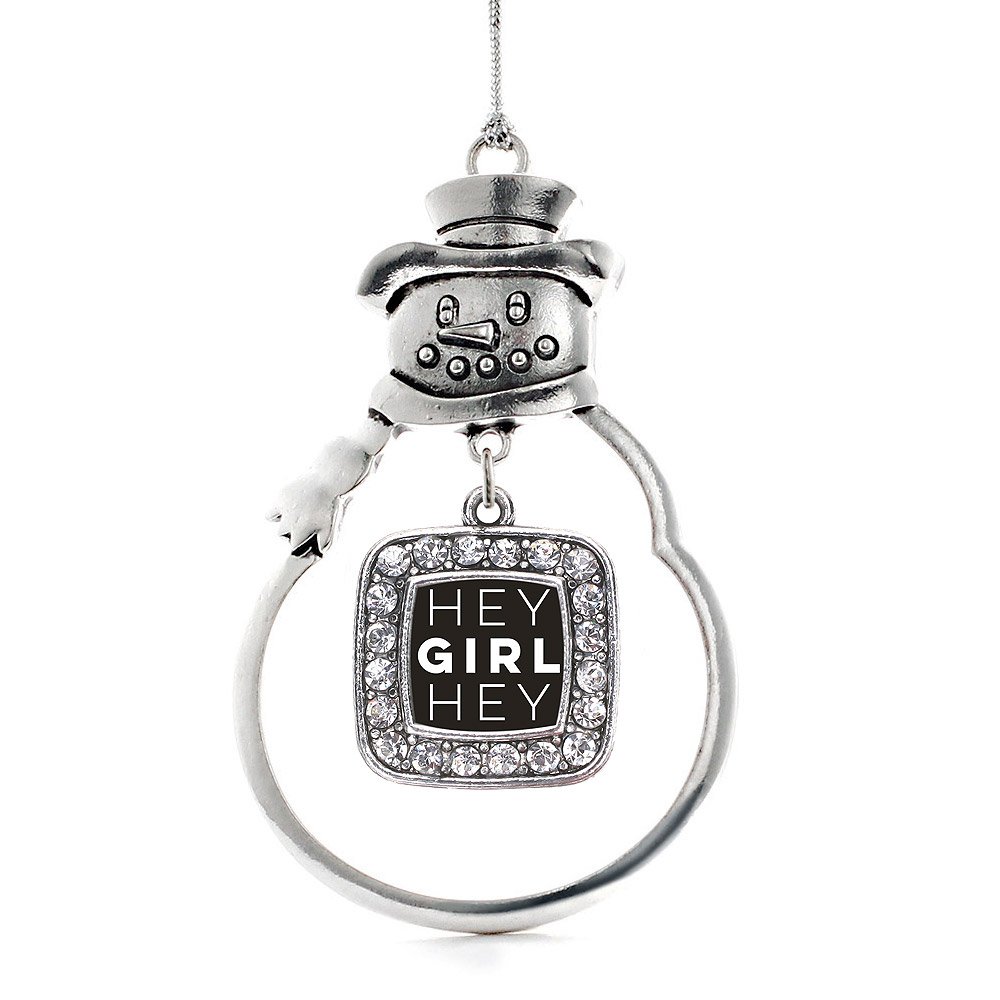 Inspired Silver - Hey Woman Hey - Silver Christmas Ornament - Square Charm Christmas Tree Ornament with Cubic Zirconia - Snowman Hanging Decoration