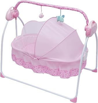 TFCFL Electric Baby Crib Cradle, 5-Speed Baby Bassinet Auto Rocking Chair Bed with Controller & Timer, Infant Musical Sleeping Basket for 0-18 Months Newborn Babies 55LBS Capacity Pink