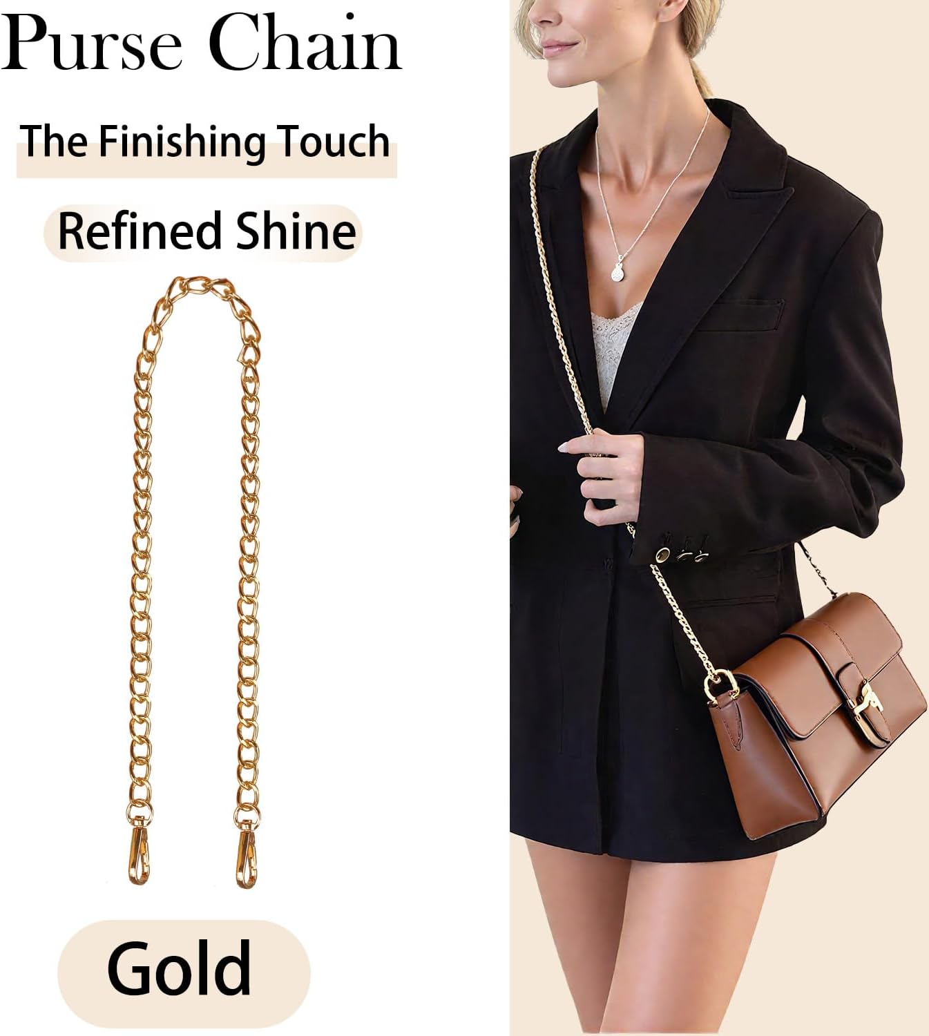 4 Pack 47" DIY Iron Flat Chain Strap for Purse, Crossbody Bag, Shoulder Bag, Replacement Bag Strap with Metal Buckles,Crossbody Chain, Detachable Purse Chain Accessories for Handbags (Gold) - Image 2