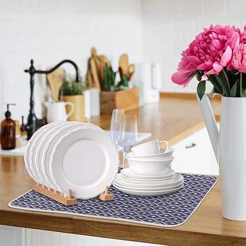 Miniatura 8 de Rhombus Geometry - Tapete de secado de platos absorbente para encimera de cocina, tapete de secado antideslizante de microfibra con lazo para