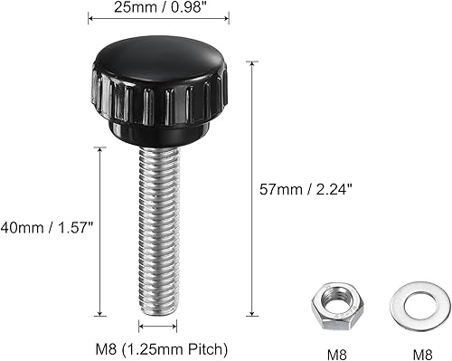 Miniatura 304 de uxcell Juego de 4 perillas moleteadas, tornillos de pulgar con tuercas y arandelas, rosca macho métrica M6 x 1.378 in, cabeza de plástico de 0.984