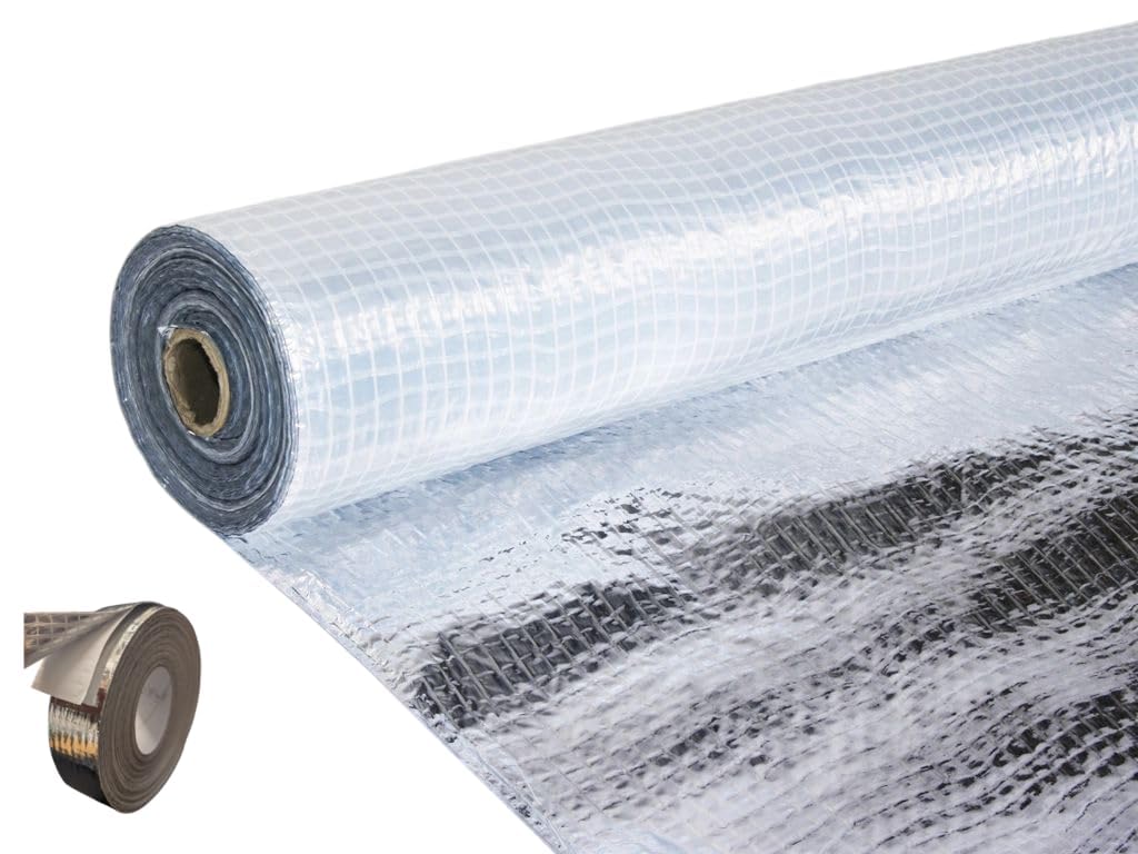 ABS PowerFoil Aluminium Foil Vapour Barrier Membrane – Reflective Insulation Roll for Roof, Wall & Floor – Moisture & Heat Resistant – CE Approved Thermal Insulation (1.5MTR X 50MTR + Tape)