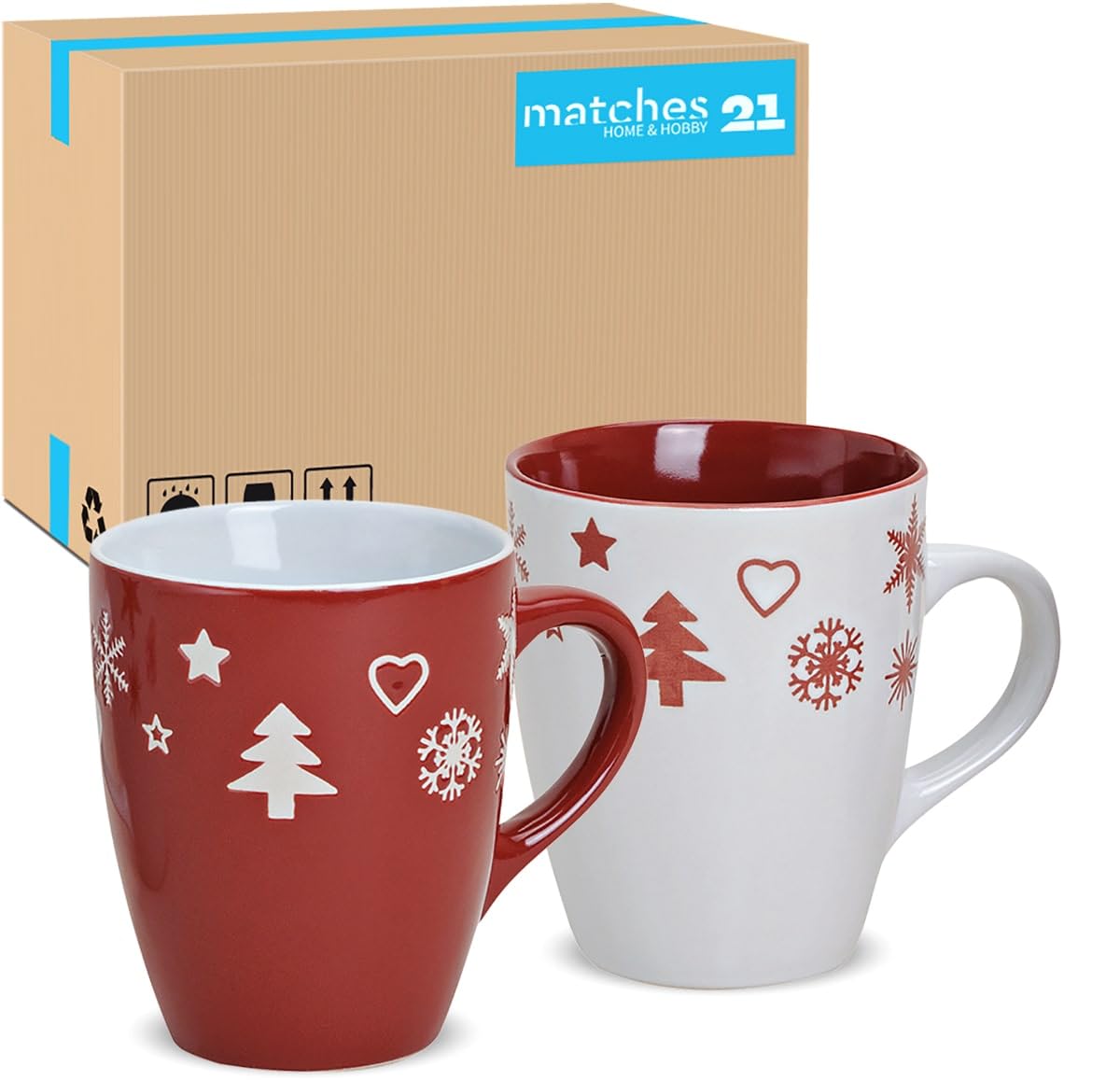 Tassen 36er Set Xmas in rot und weiß - Keramik Kaffeebecher als Weihnachtstassen in 10 cm - Klassische Kaffeetassen für Weihnachten spülmaschinenfest und mikrowellengeeignet