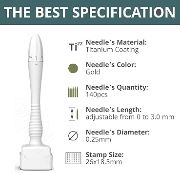 Microneedle Stamp, Derma Stamp Adjustable 0-3mm 140 Titanium Needles Professional Dermastamp for Skin, Eyebrow and Scalp Care
