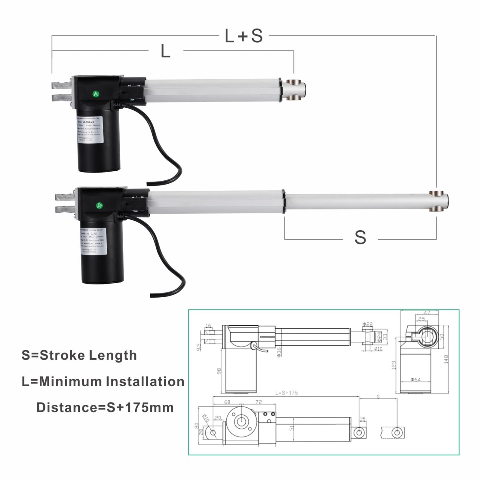 Motore Elettrico DC 12/24/36V Attuatore lineare 50mm 100mm 150mm 200mm 250mm Corsa per Fai da Te Meccanico 1000N 2000N 3000N 4000N 6000N (12V 2000N 22mm s, Corsa 100MM)