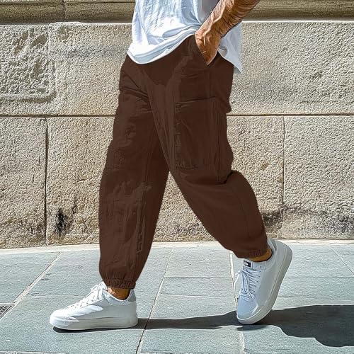 Work Pants for Men Drawstring Elastic Waist Casual Sweatpant Comfy Solid Color Work Pant Jogger Pant with Pockets2