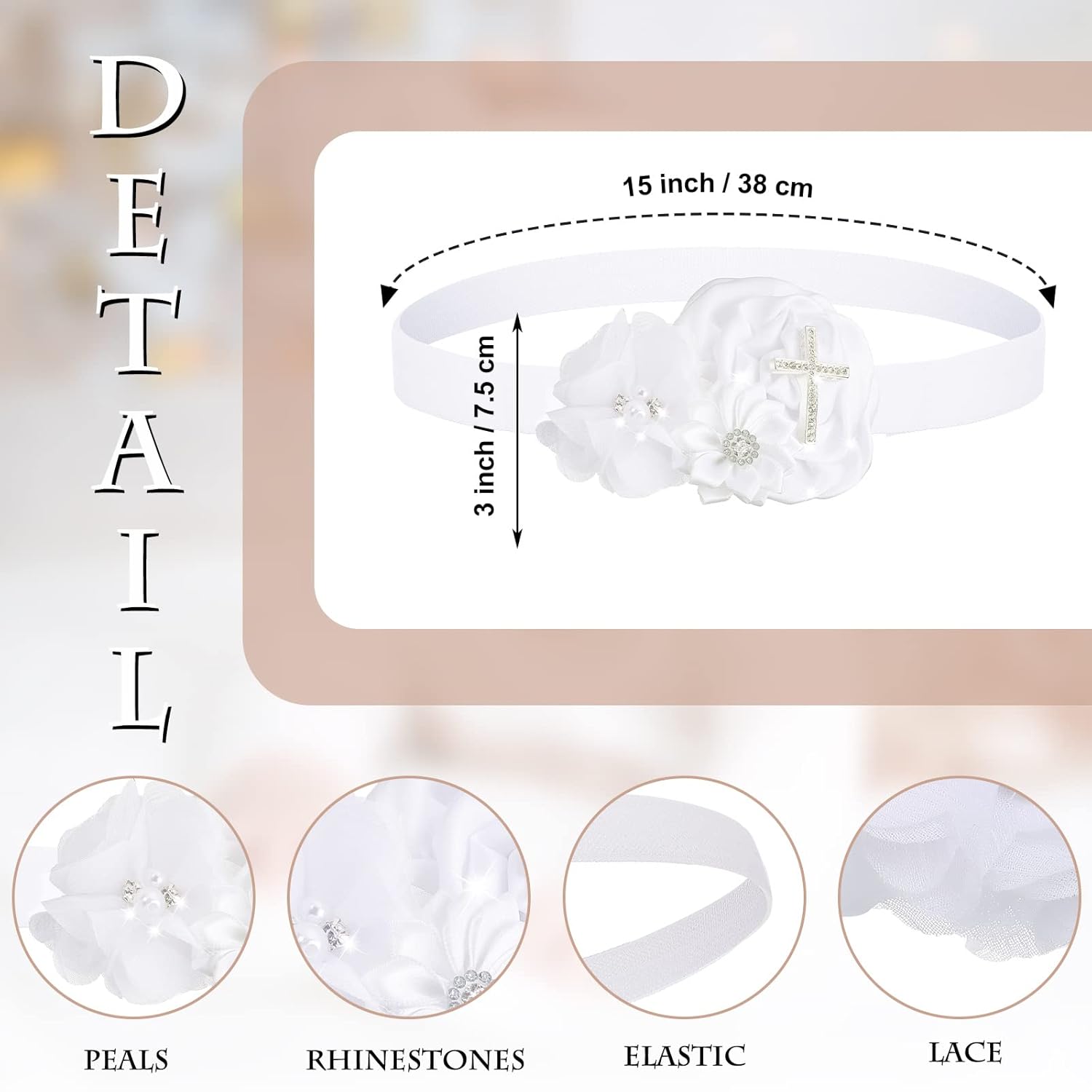 Geyoga 3 Pcs Baptism Bib for Baby Girl Baptism Candle Set Socks Pearl Headband Embroidered White Christening Outfit Bib(6-12 Months)